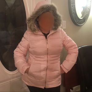 Tommy Hilfiger pink jacket, puffer coat, fur hood
